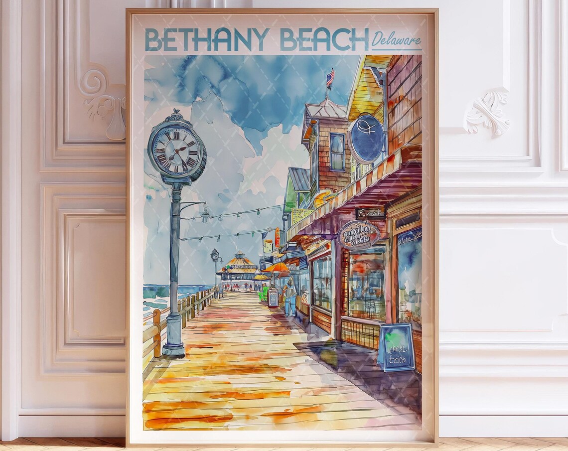 Bethany Beach Delaware Watercolor Travel Poster