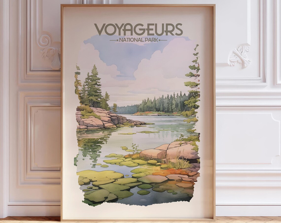 Voyageurs National Park Rocky Lakeshore Lily Pad Watercolor Poster