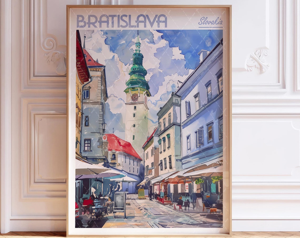 Bratislava Slovakia Watercolor Old Town and Clock Tower Poster