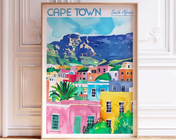 Cape Town South Africa Watercolor Poster Bo-Kaap Colorful Houses