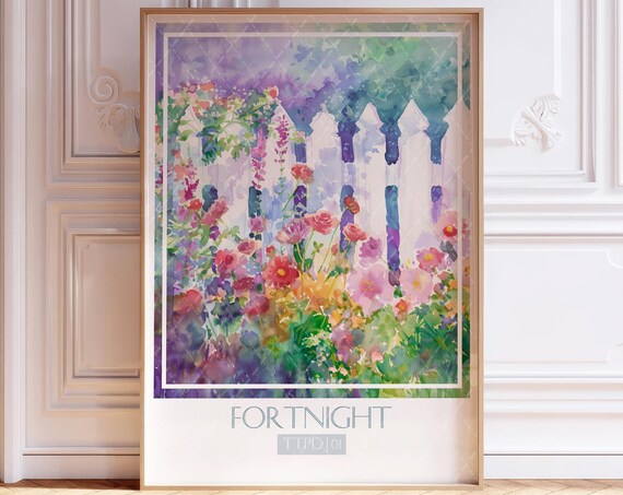 Fortnight TTPD Floral Watercolor Garden White Picket Fence Print