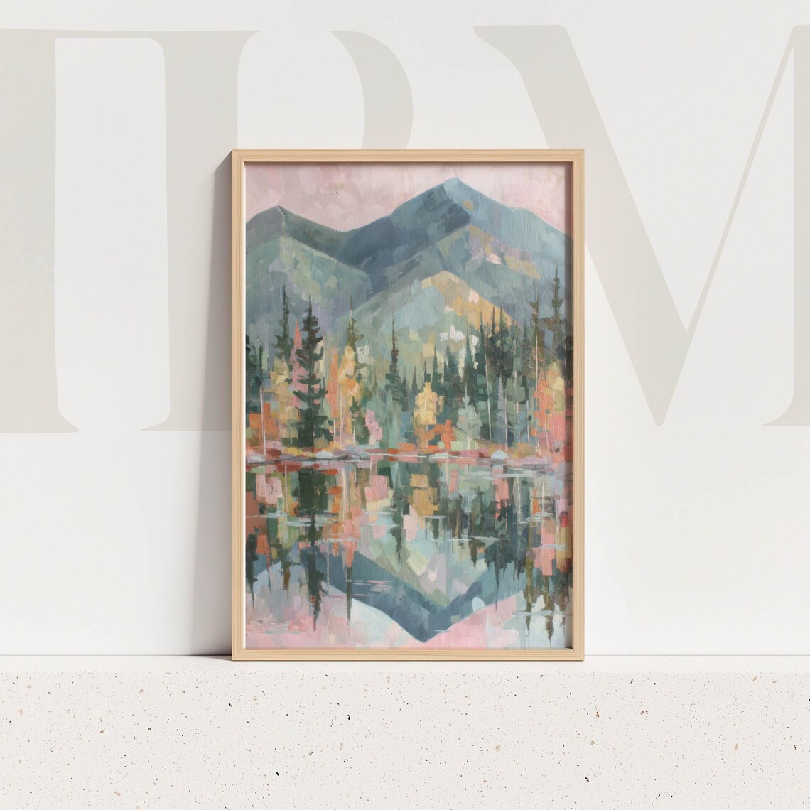 Pastel Mountain Landscape Art Print, Rustic Cabin Decor
