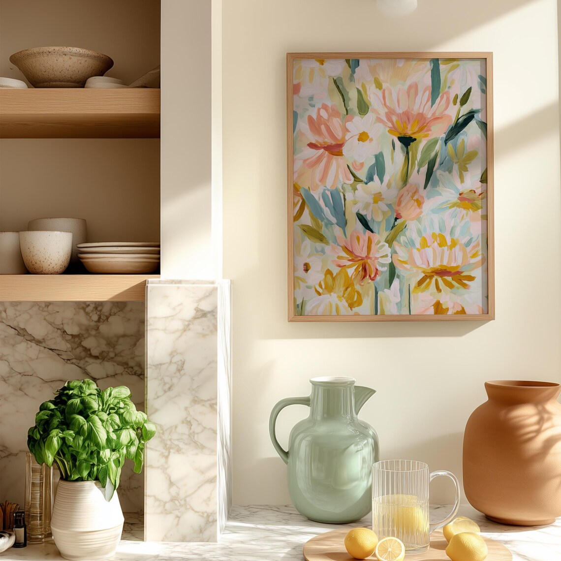 Watercolor Wildflower Bouquet Pastel Pink Floral Painting Poster