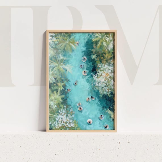 Tropical Lazy River Art Print, Coastal Summer Decor