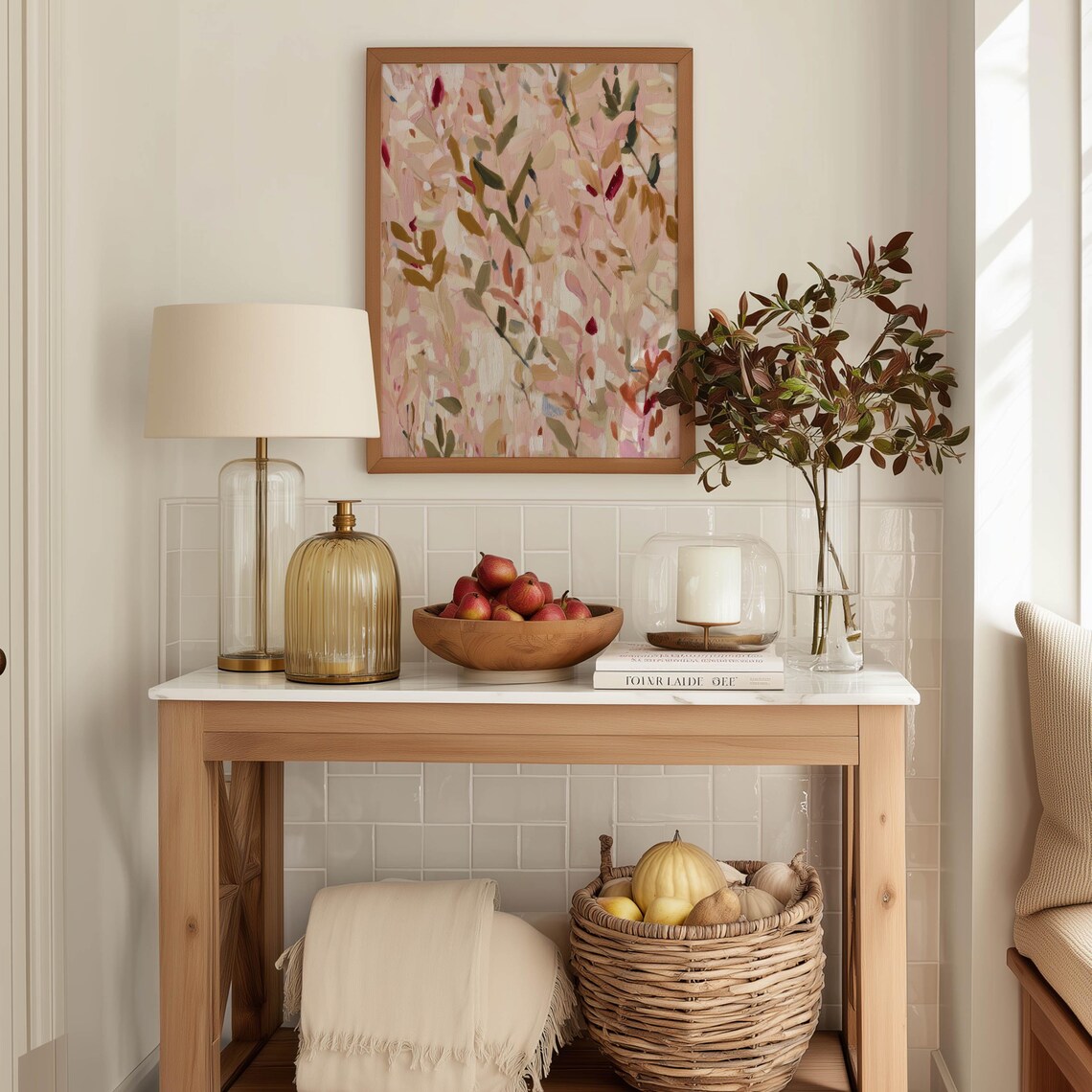 Abstract Autumn Floral Painting Print Modern Botanical Wall Art Neutral Pink Contemporary Nature