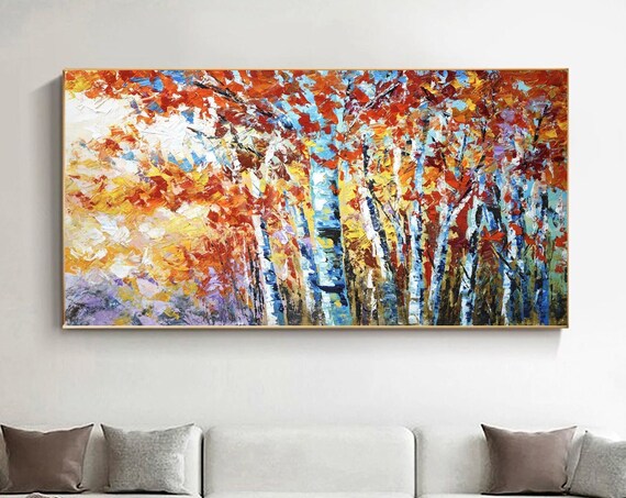 Original Birch Tree Abstract Artwork Forest Tree Original Art Landscape Wall Art Hand Painted Art Impasto Artwork By Unqwallartdesigns