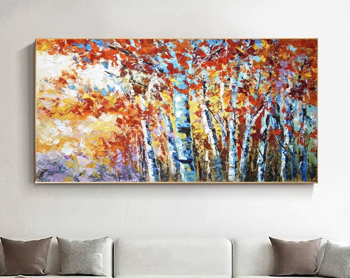 Original Birch Tree Abstract Artwork Forest Tree Original Art Landscape Wall Art Hand Painted Art Impasto Artwork By Unqwallartdesigns