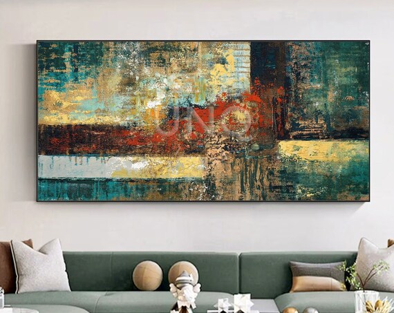 Original Handmade Abstract Painting Original Green Textured Art Oil Acrylic On Large Hand Painted Wall Art Industrial Artwork