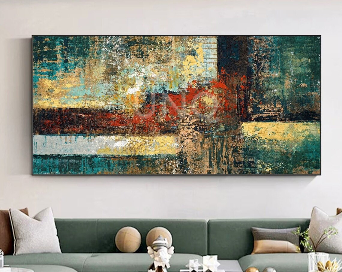Original Handmade Abstract Painting Original Green Textured Art Oil Acrylic On Large Hand Painted Wall Art Industrial Artwork