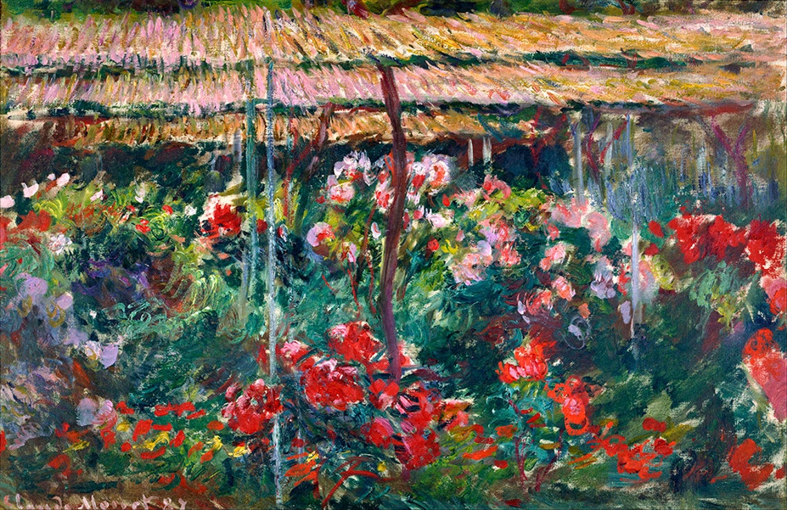 Claude Monet Rose Garden Trellis Blooming Flowers Painting Poster - Image 2