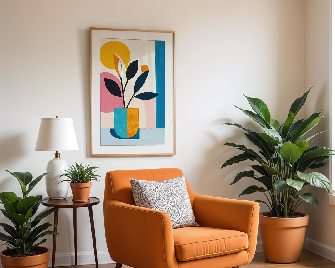 Colorful Plant Mid-Century Modern Geometric Vase - Image 2