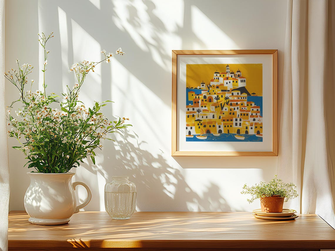 Mediterranean City Coastal Village Art Print - Image 3