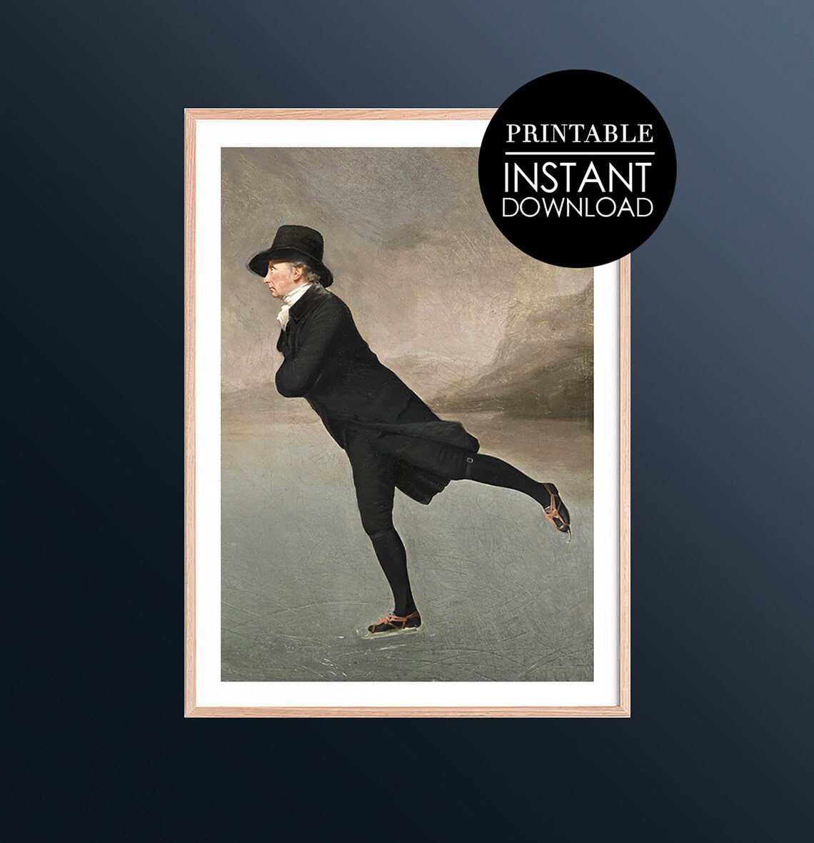 Victorian Gentleman Ice Skating Vintage Oil Painting Winter Print