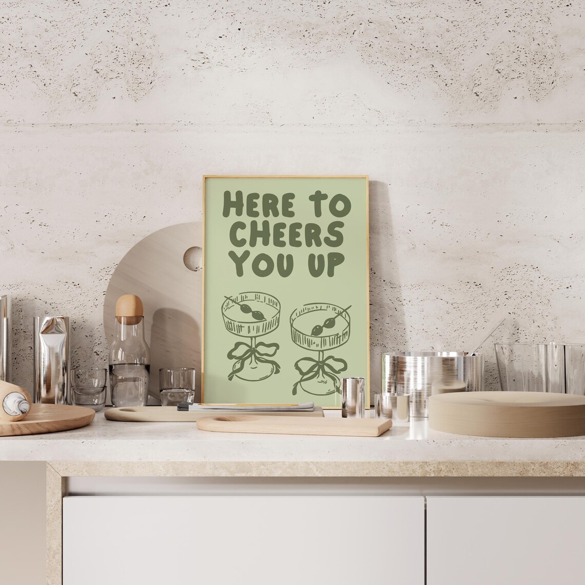 Here To Cheers You Up Bar Cart Cocktail Print - Image 3