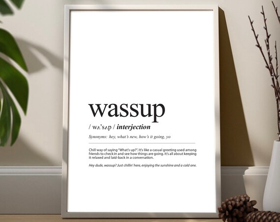 Wassup Definition Poster Fun Print Minimalist Typo Art Dictionary