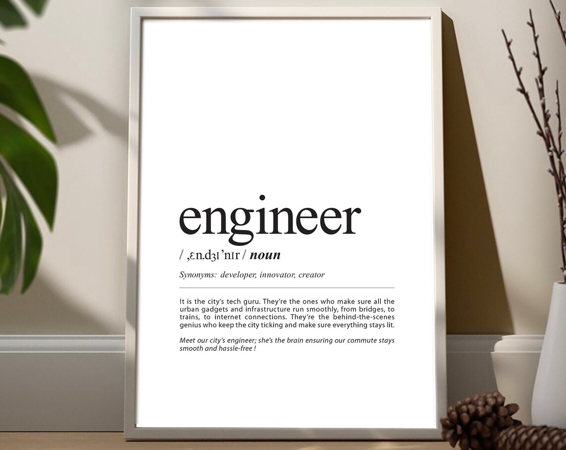 Engineer Definition Poster Print Minimalist Typography Dictionary