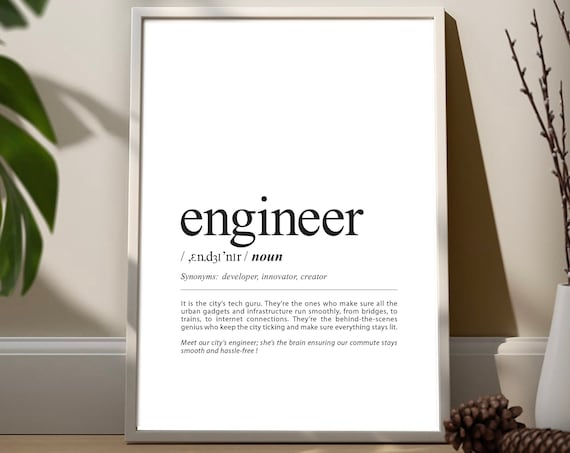 Engineer Definition Dictionary Style Minimalist Typography Office Poster