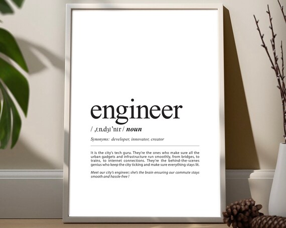 Engineer Definition Poster Print Minimalist Typography Dictionary