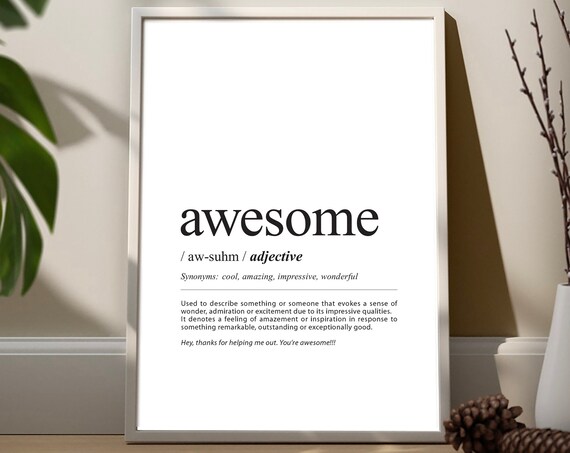 Awesome Definition Poster Fun Print Minimalist Typo Dictionary