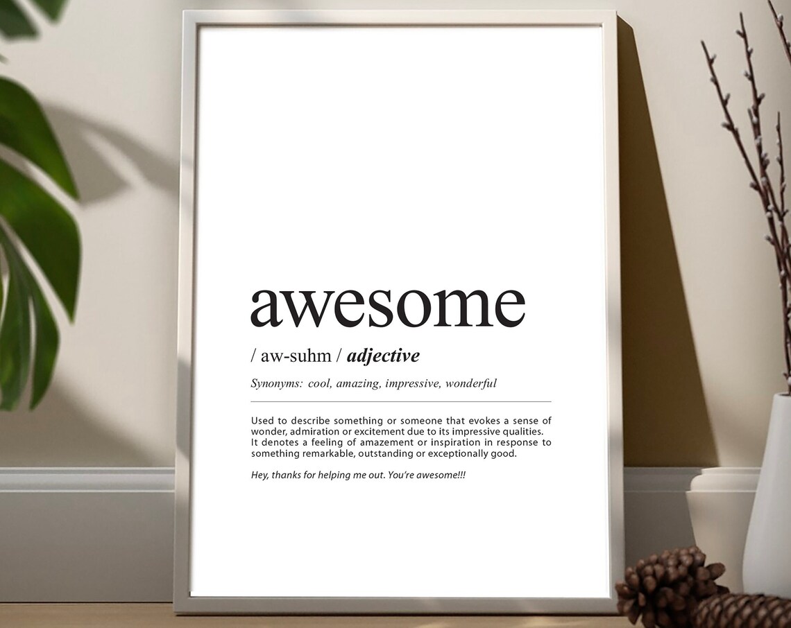 Awesome Definition Poster Fun Print Minimalist Typo Dictionary