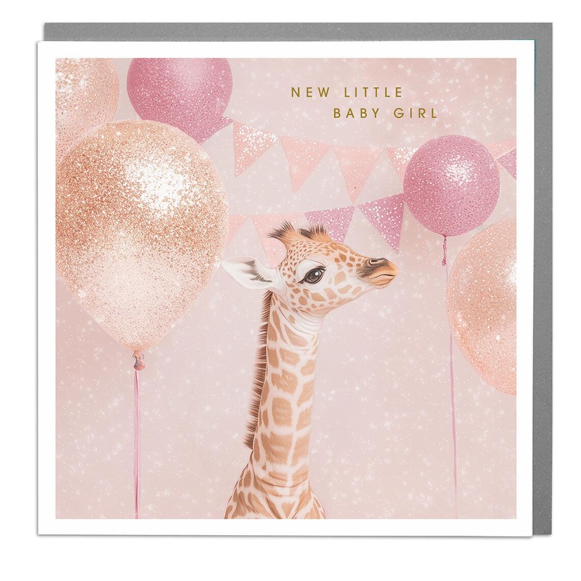 Giraffe New Little Baby Girl Card Pink Balloons Party Art Print