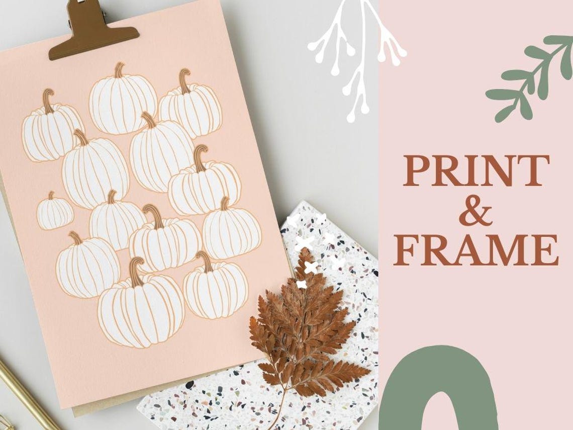 White Pumpkins Line Art On Blush Pink Fall Autumn Season Print - Image 3