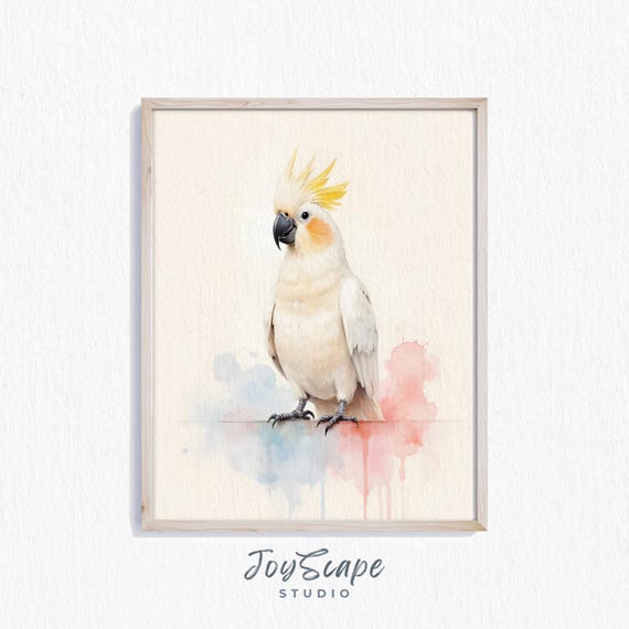 Cockatoo Watercolor Art Colorful Bird Wall Decor Nursery Home Romantic Nature Painting 256