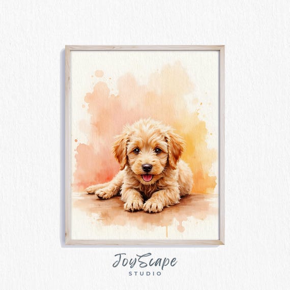 Goldendoodle Puppy Painting Dog Wall Art Adorable Watercolor Pet Portrait Nursery Decor Cute Gift