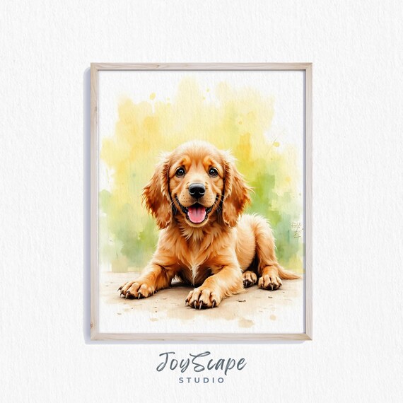 Golden Cocker Spaniel Puppy Watercolor Sweet Dog Portrait Poster