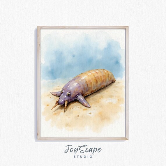 Sea Cucumber Art Print Rustic Coastal Decor Beach Wall Ocean Life Illustration Nautical Watercolor Painting 234