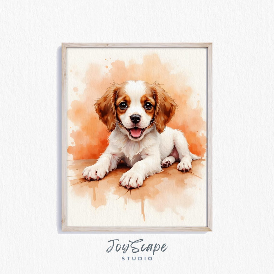 Sweet Cavalier King Charles Spaniel Puppy Watercolor Portrait Poster