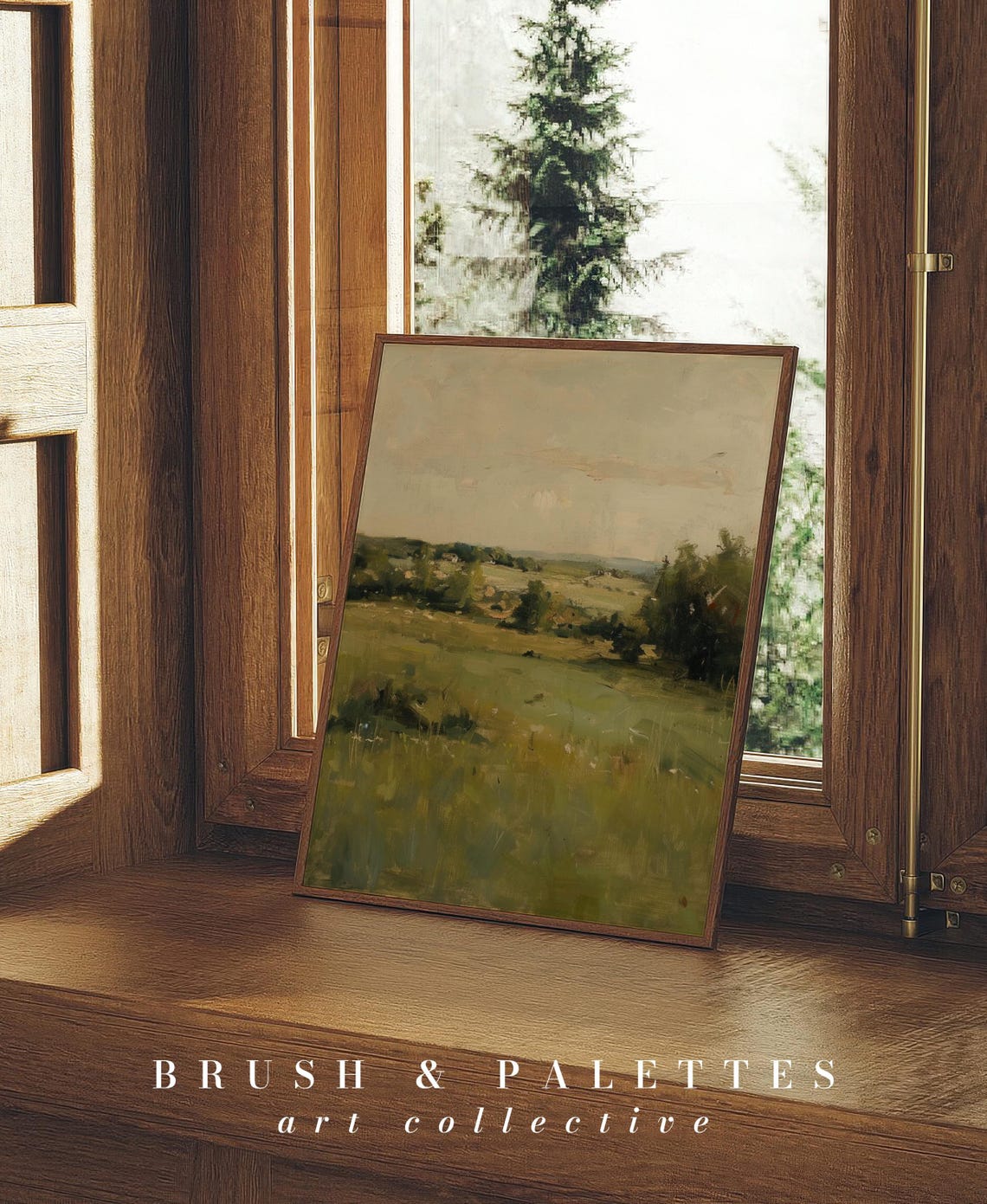 Soft Green Meadow Toward Distant Hills Loose Impressionist Print - Image 2