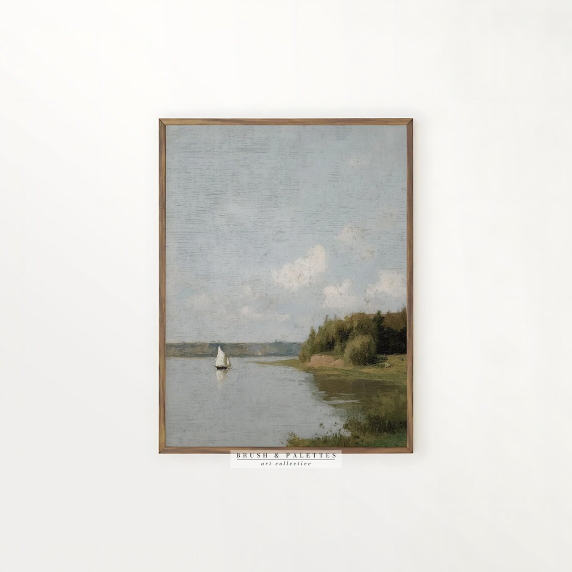 Lone Sailboat On Calm Lake Impressionist Water Painting Art Poster - Image 2