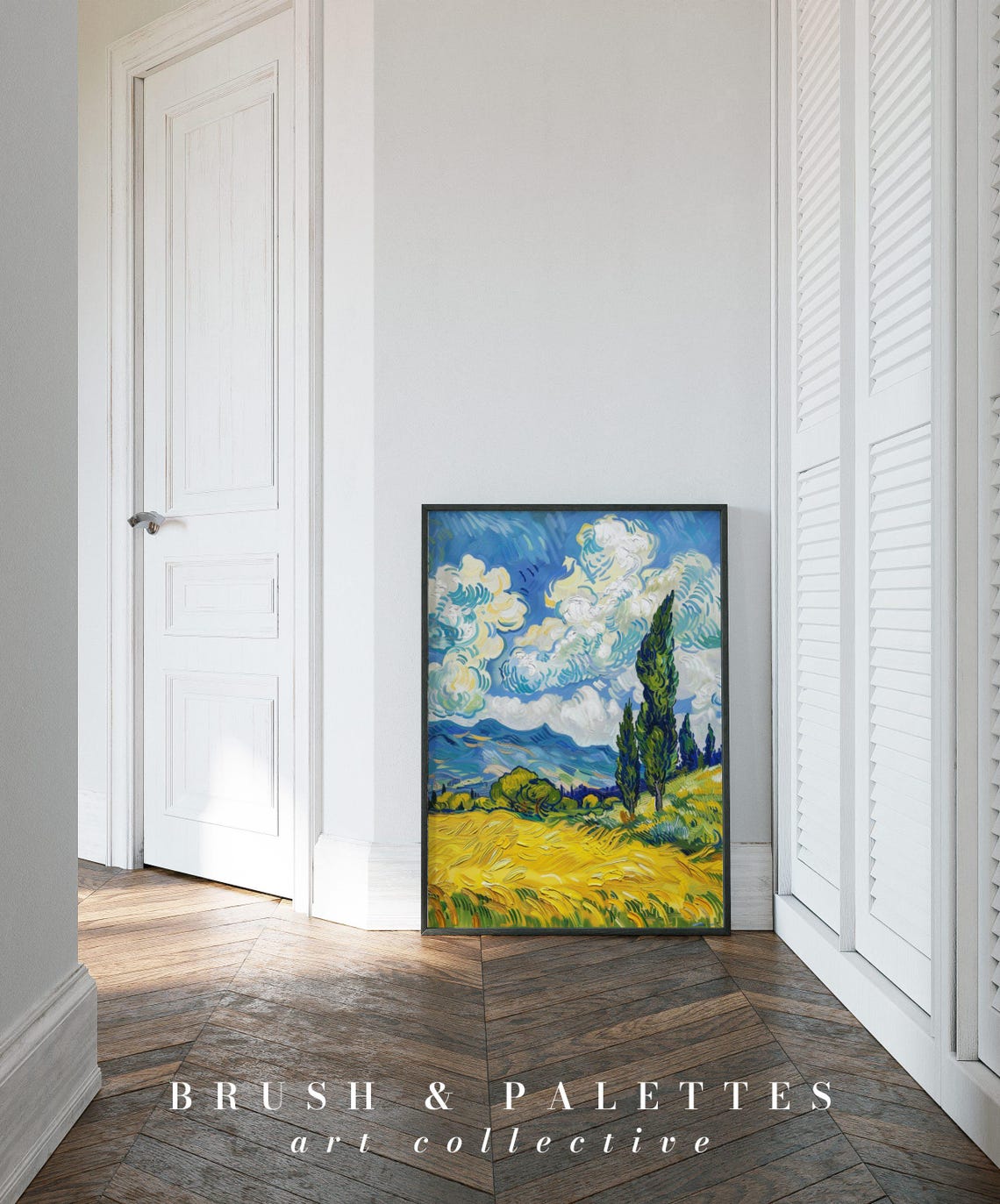 Wheatfield with Cypresses Swirling Sky Van Gogh Style Painting Poster - Image 2