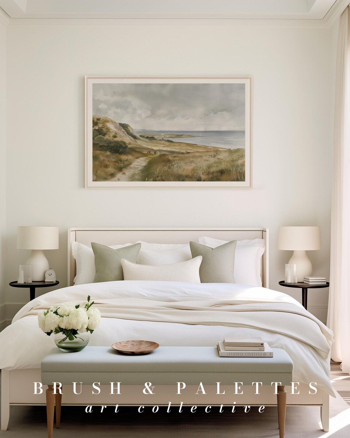 Coastal Cliff Path Watercolor Seaside Countryside Walk Seascape Poster - Image 2