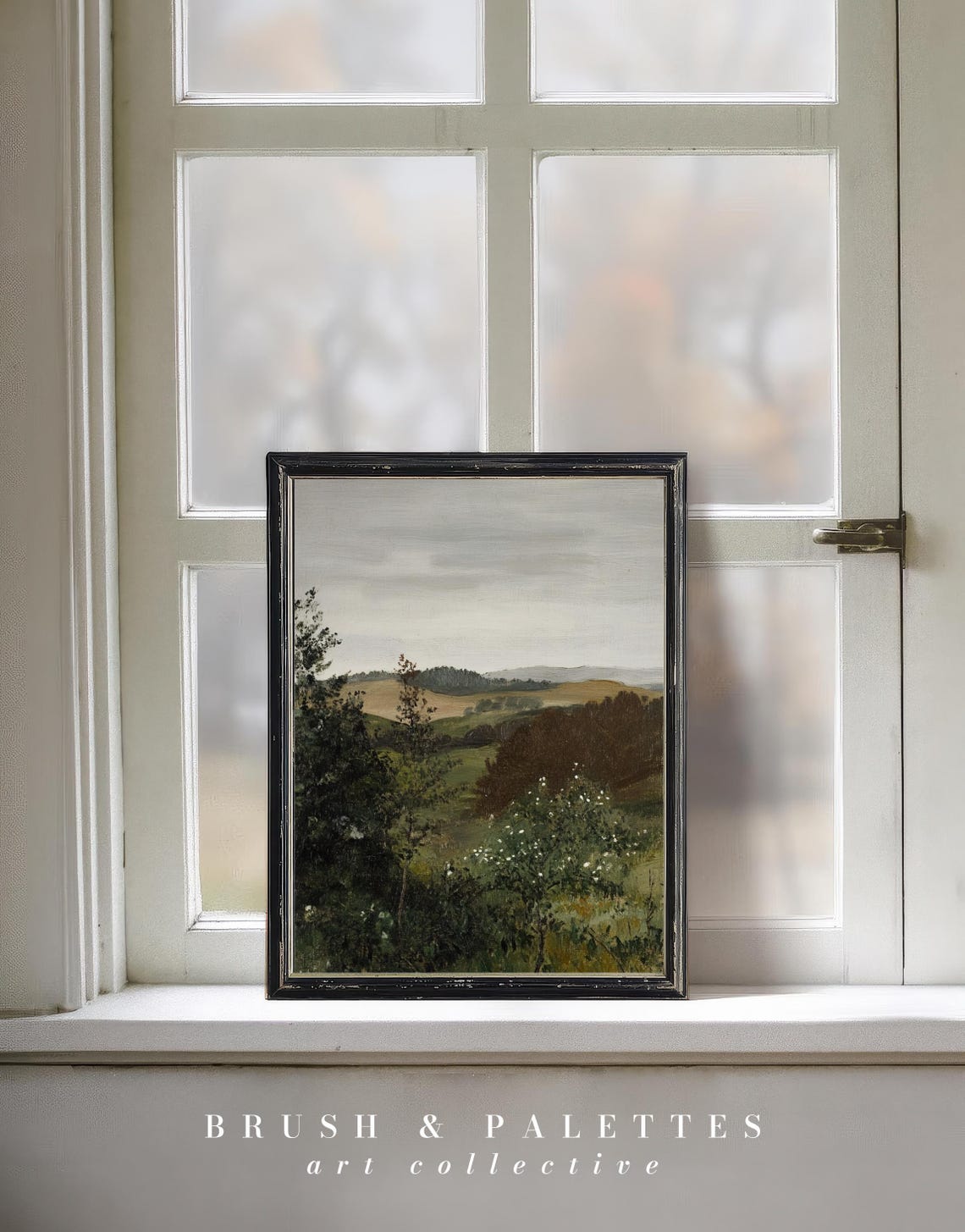 Rolling Hills Dark Trees Overcast Sky Muted Landscape Poster - Image 2
