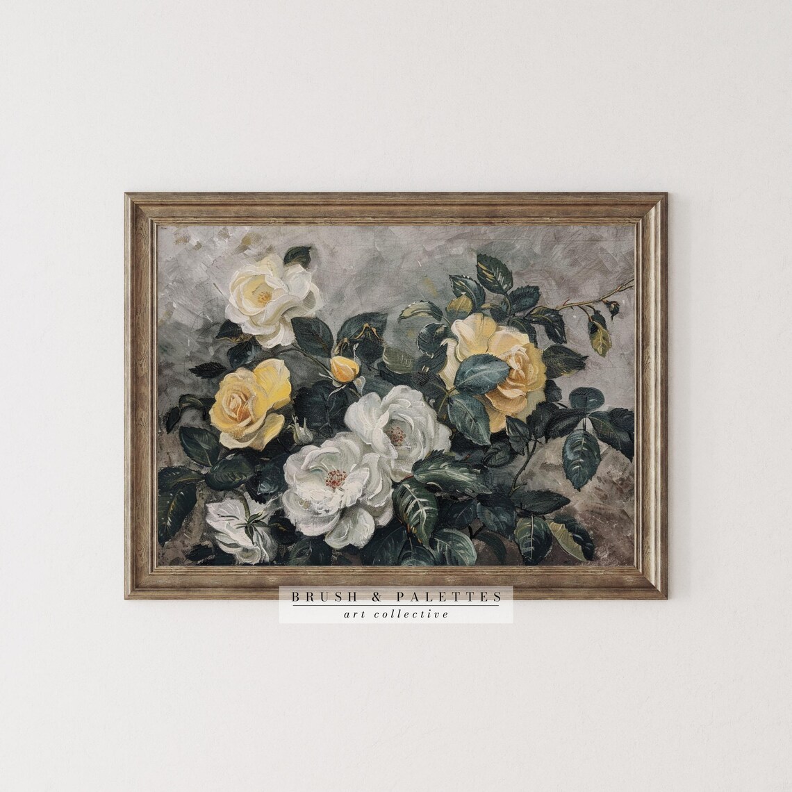 White And Yellow Roses Vintage Floral Painting Romantic Poster - Image 3