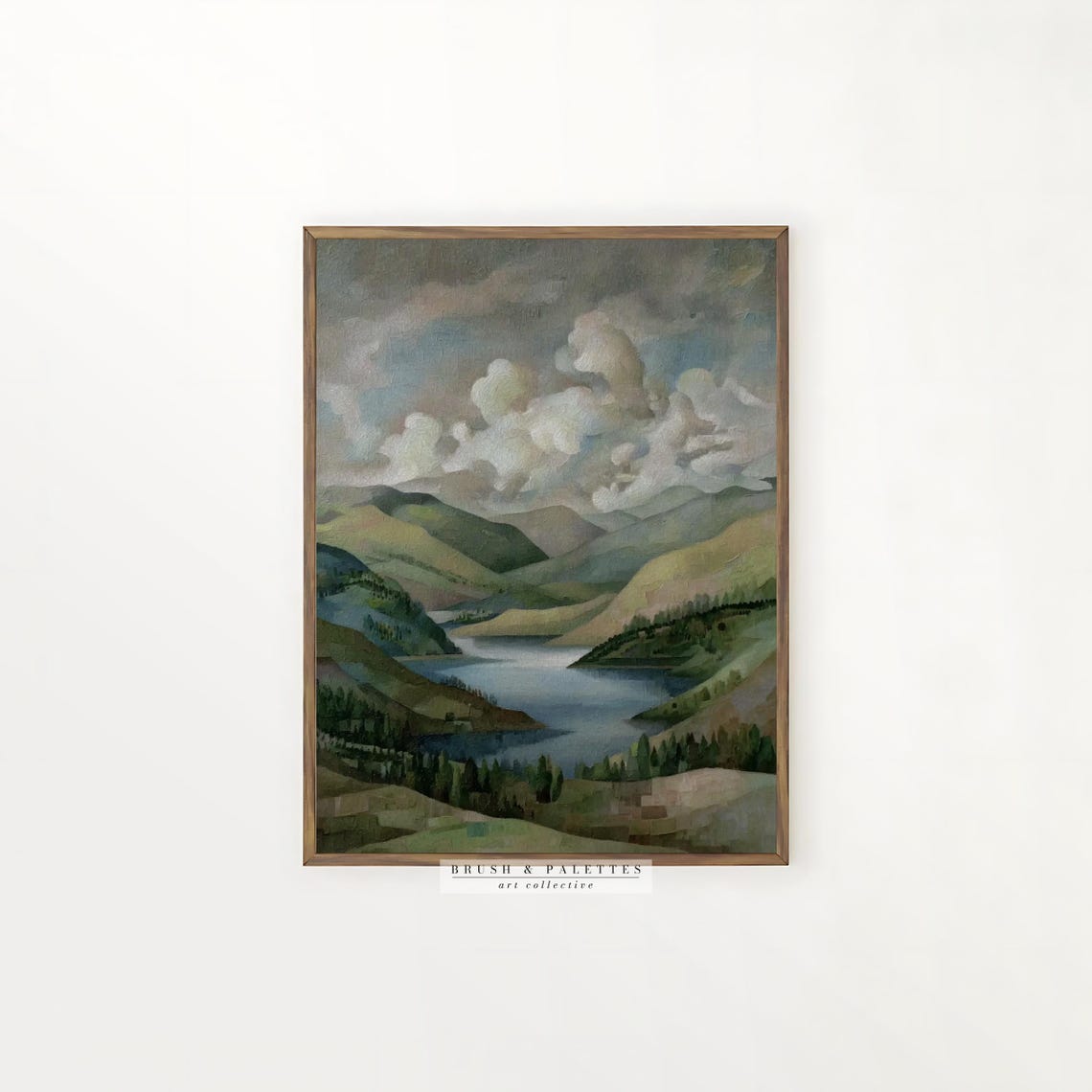 Stylized Geometric Mountain Lake Modern Abstract Landscape Poster - Image 2