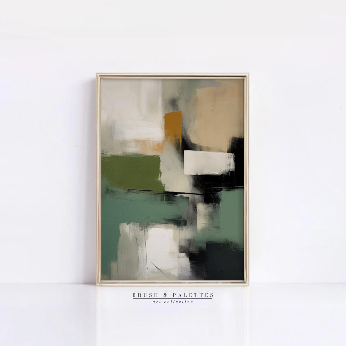 Olive Green Ochre Black Abstract Blocks Modern Artwork Poster - Image 2