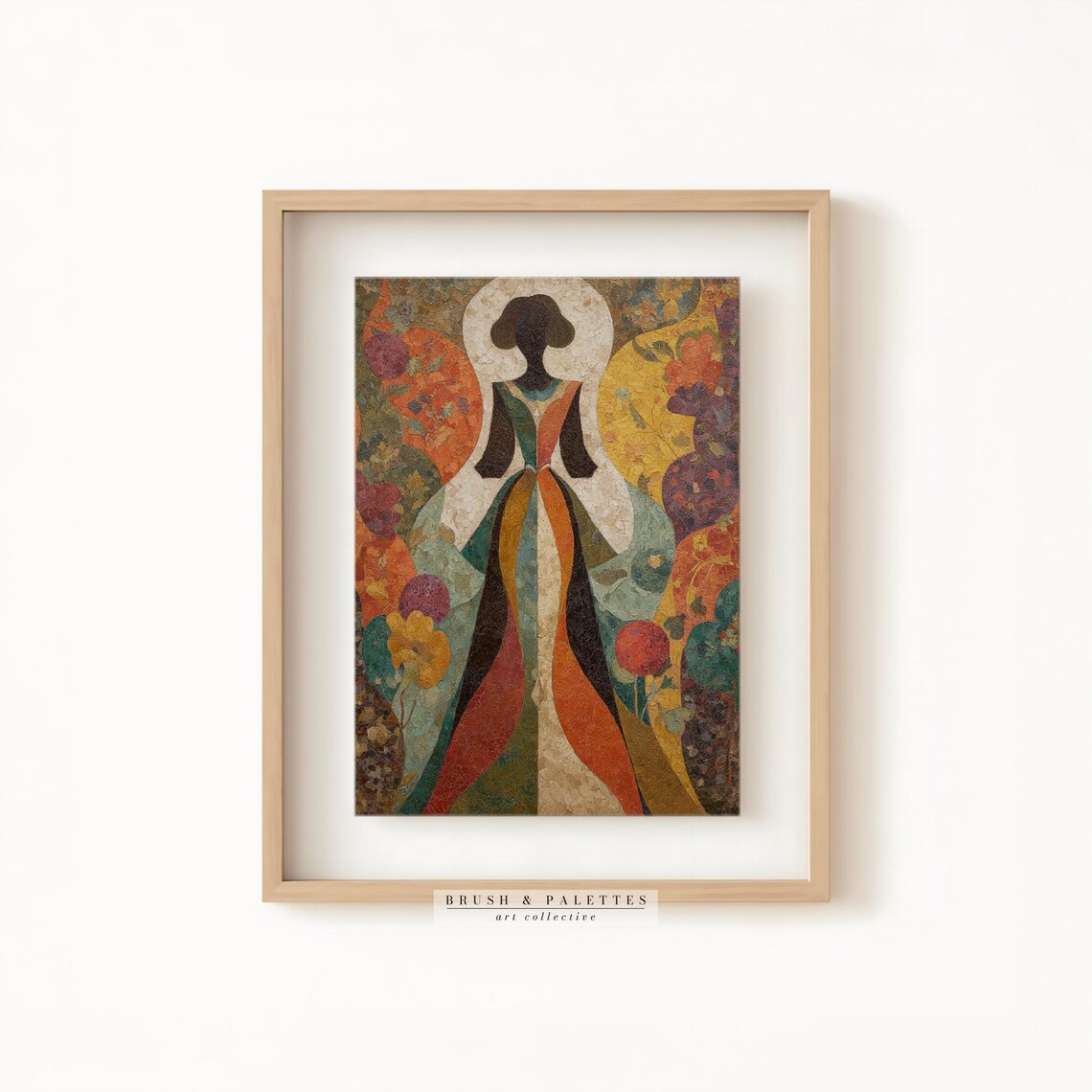 African Woman In Colorful Mosaic Gown Floral Artwork Style Poster - Image 2