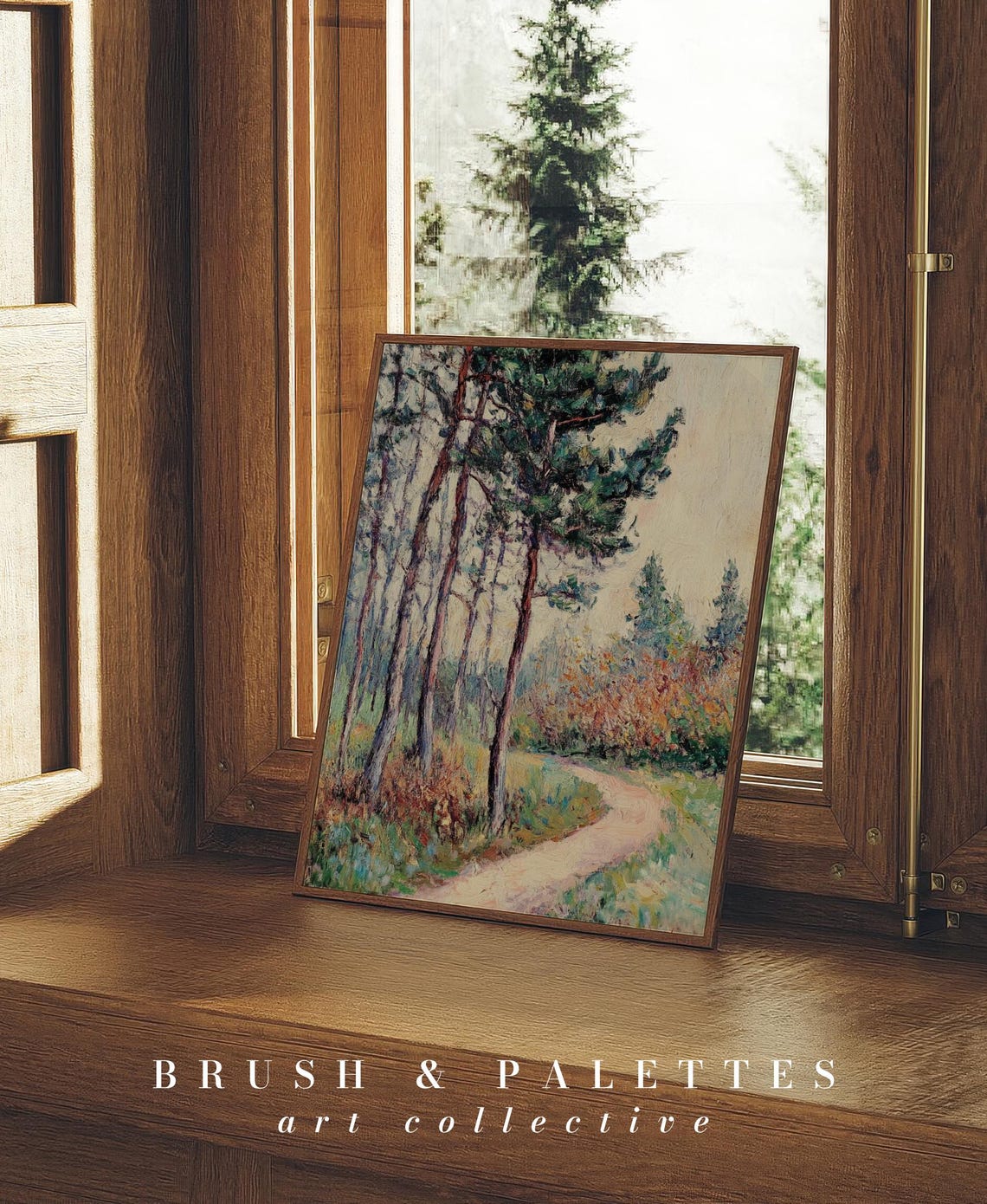 Forest Trail in Autumn Art Impressionist Pine Trees Path Wall Art - Image 3