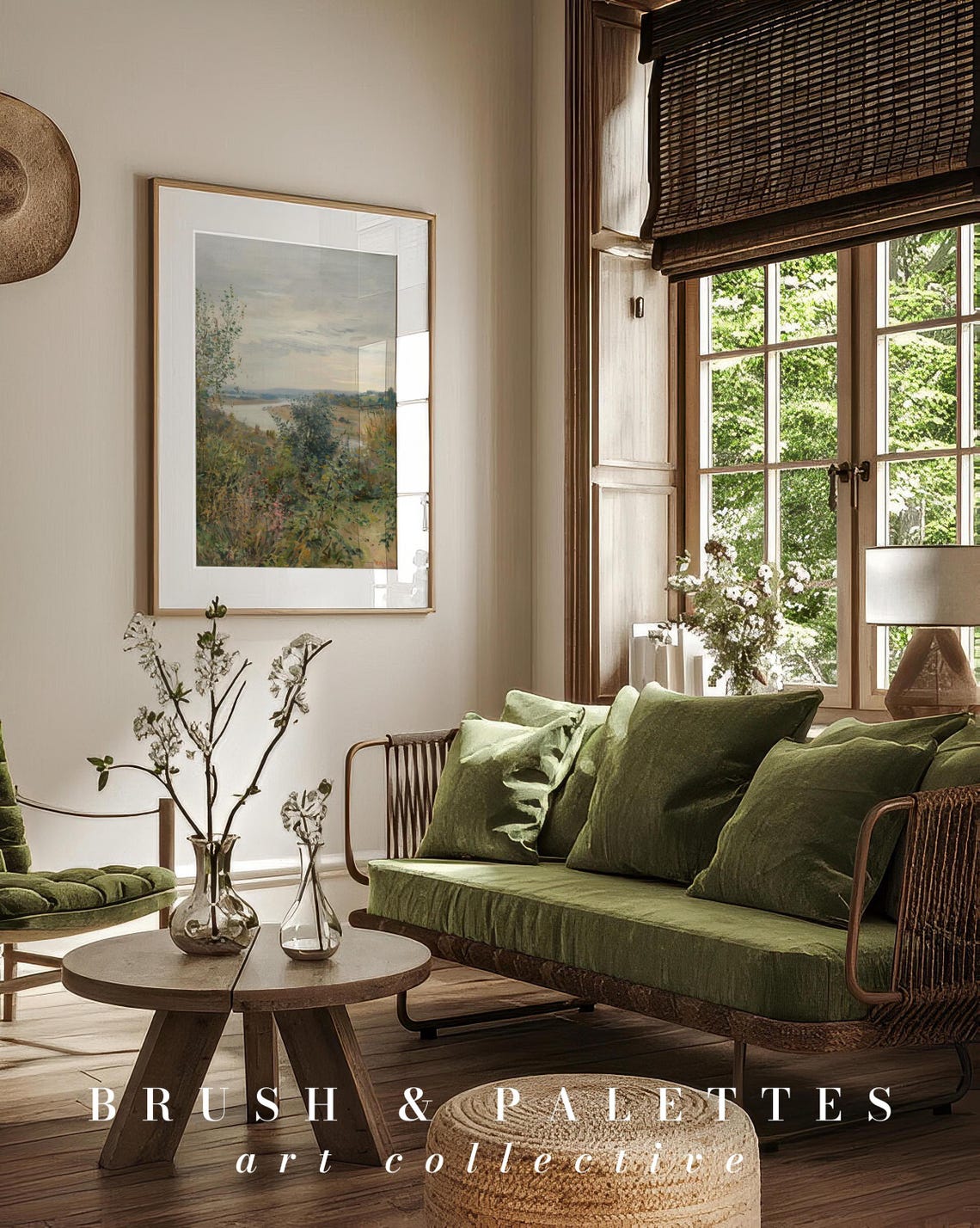 River Valley Vista Hilltop View Lush Green Pastoral Painting Poster - Image 2