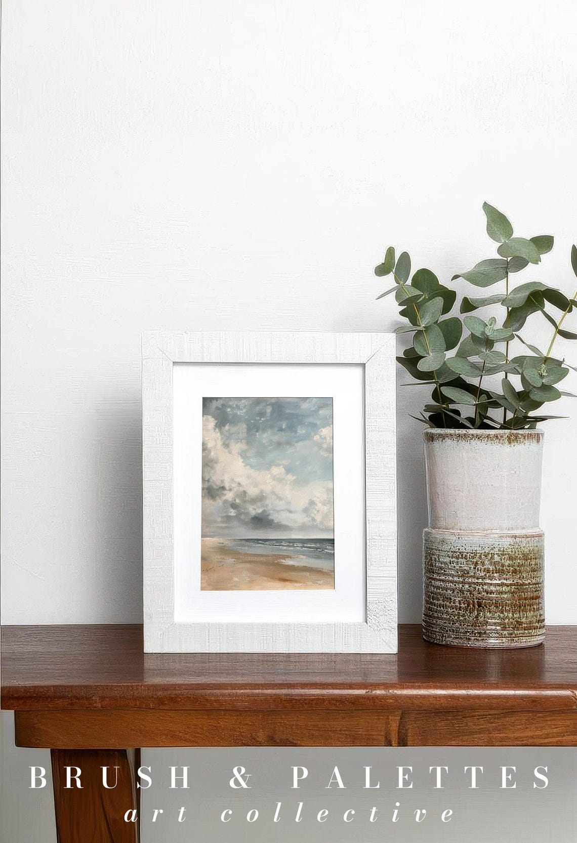 Beach Dramatic Cloudy Sky Blue Gray Waves Coastal Scene Poster - Image 3