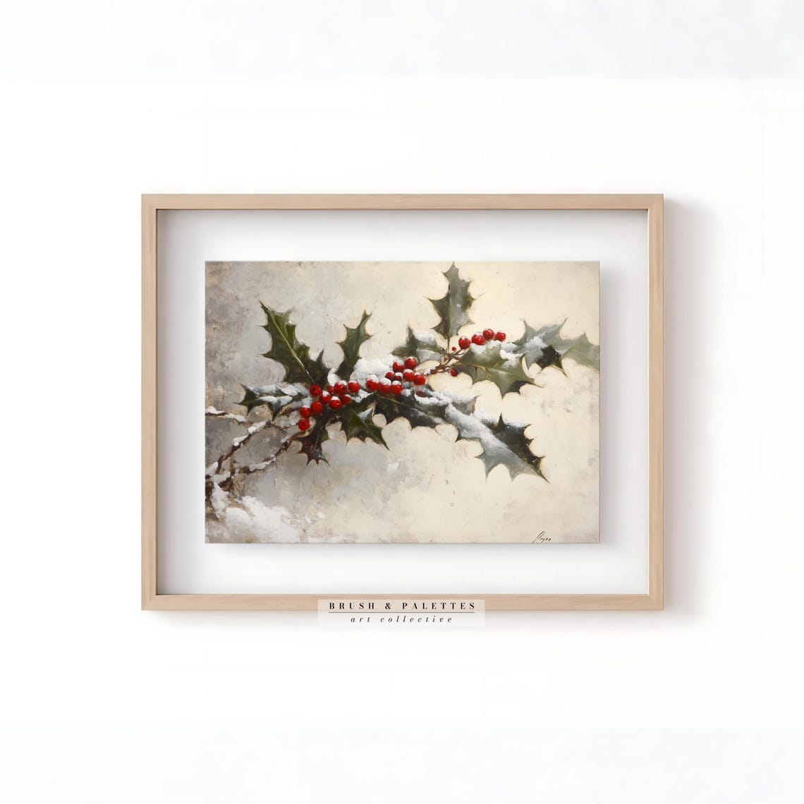 Snowy Holly Branch With Red Berries Vintage Winter Botanical Poster - Image 3