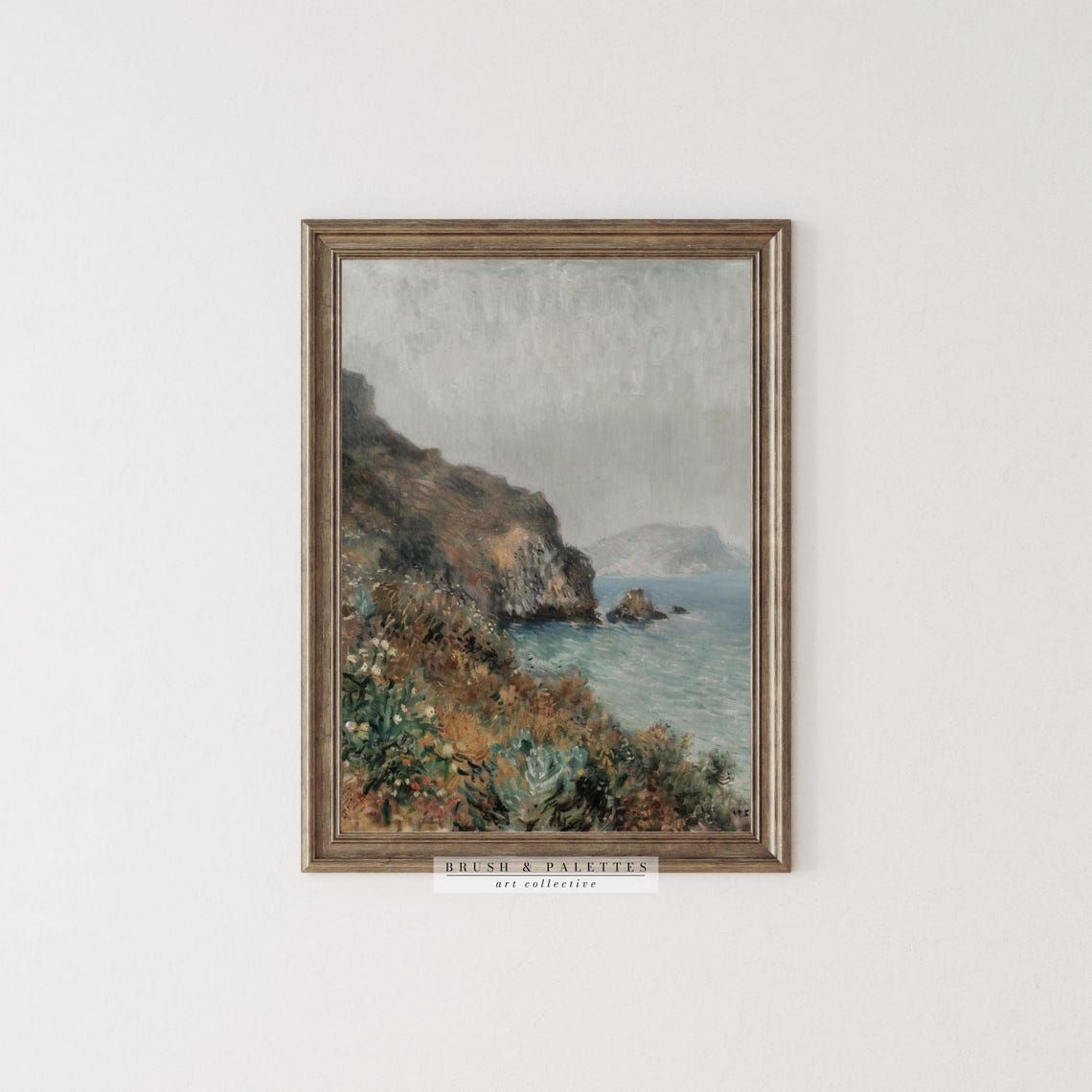 Misty Coastal Cliffside Seaside Rocks Fog Vintage Landscape Art Poster - Image 3