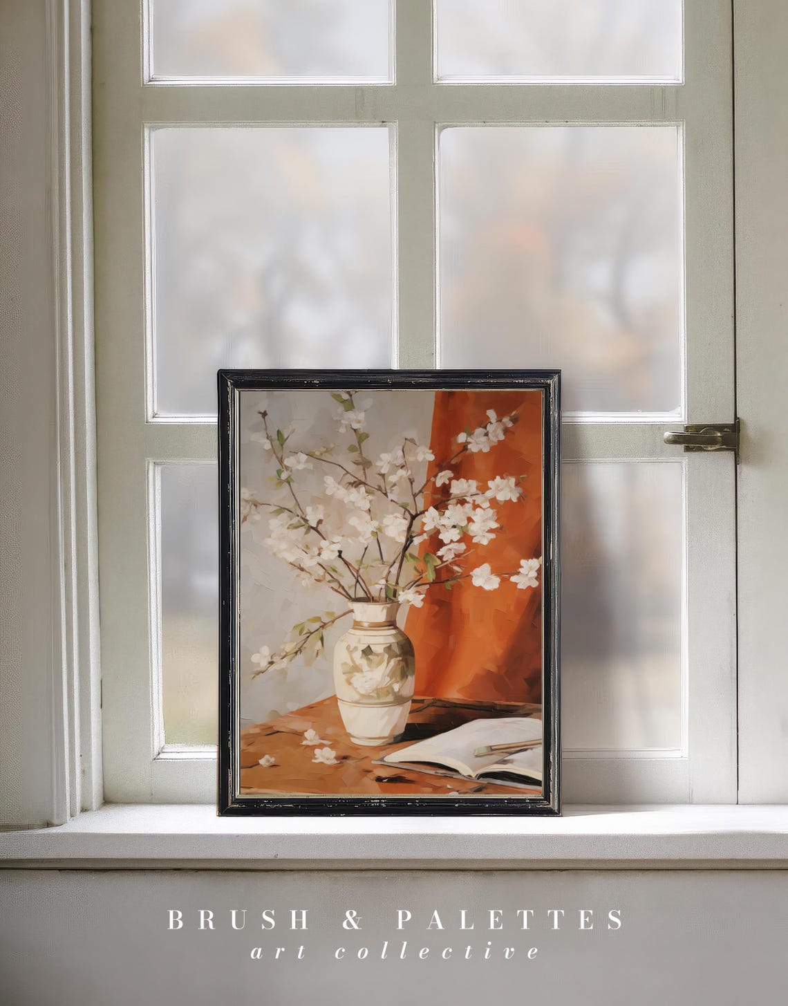White Cherry Blossom Vase Vintage Still Life Art Print - Image 3
