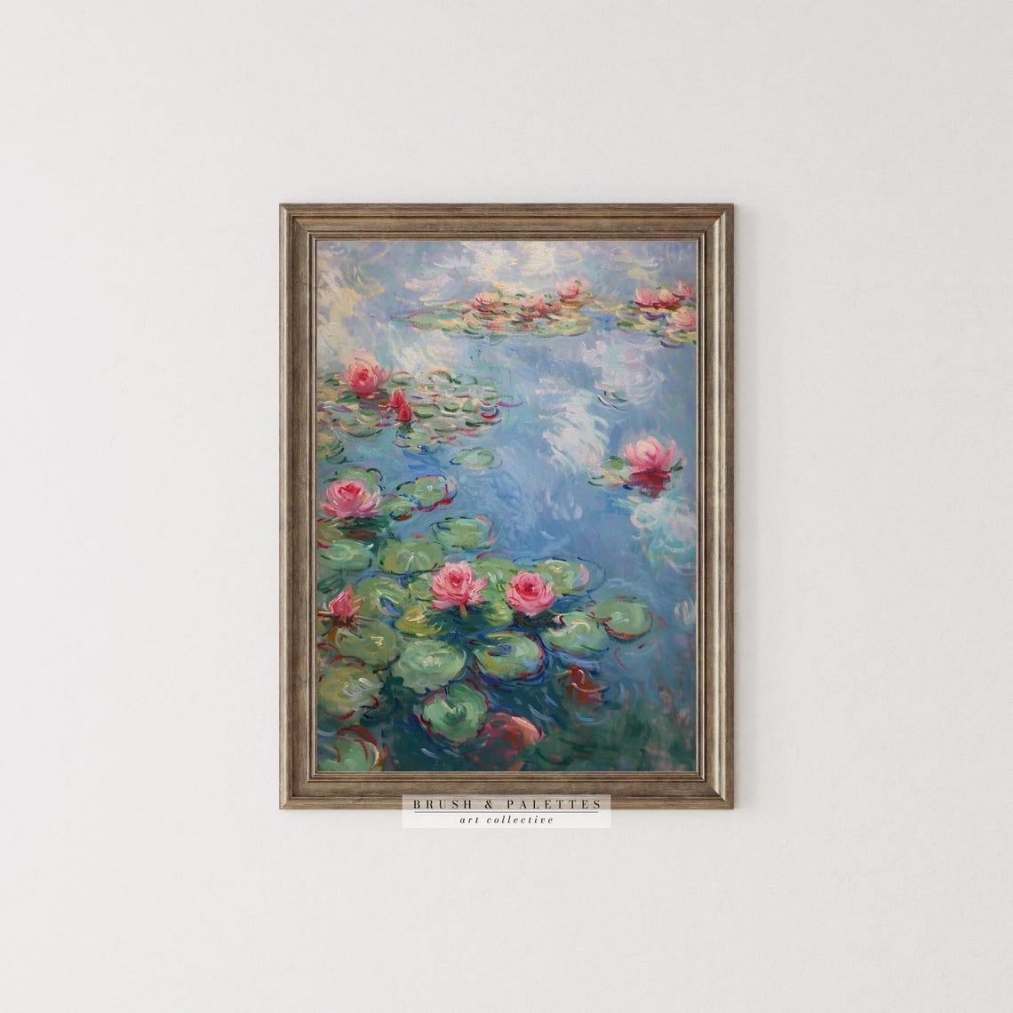 Water Lily Pond Impressionist Floral Pink Blooms Painting Poster - Image 2