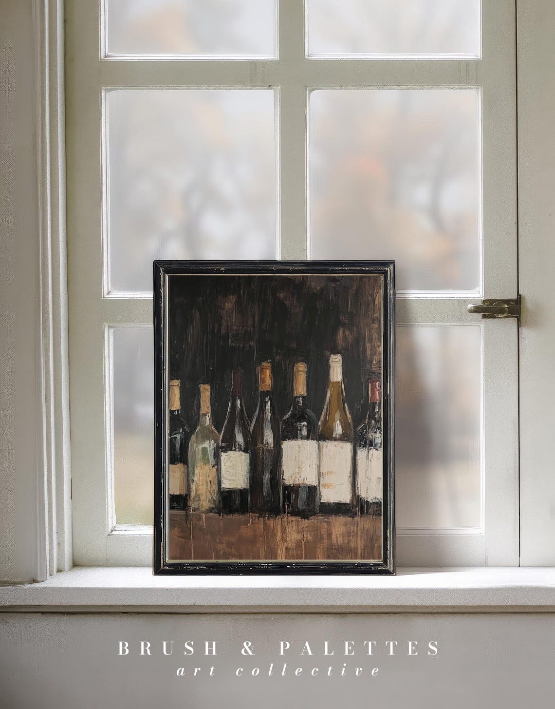 Wine Bottles Dark Moody Oil Painting Still Life Kitchen Poster - Image 2