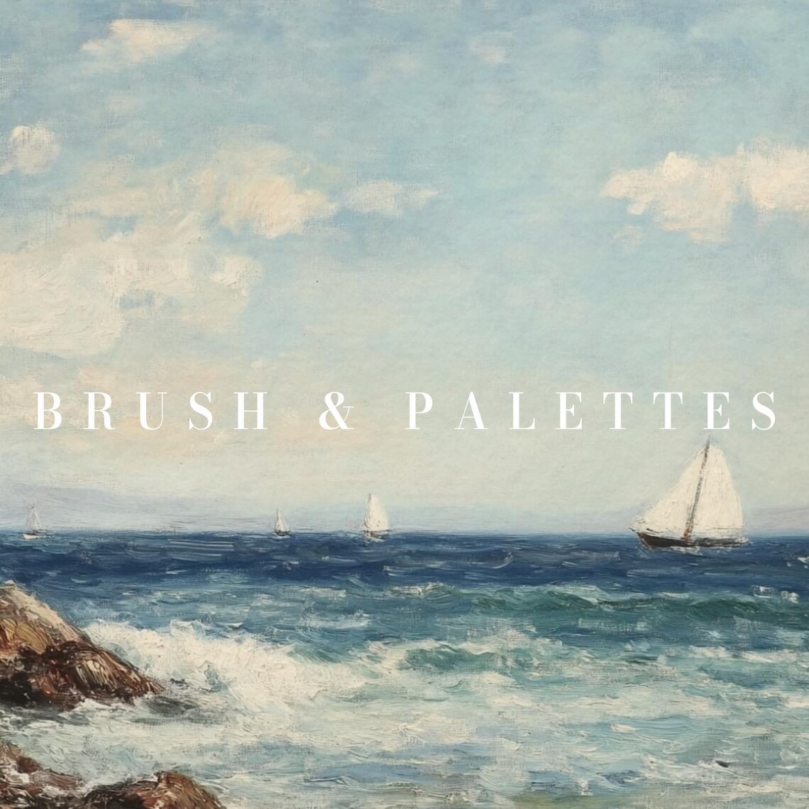 Seaside Sailboats Rocky Shore Ocean Oil Painting Coastal Poster - Image 3