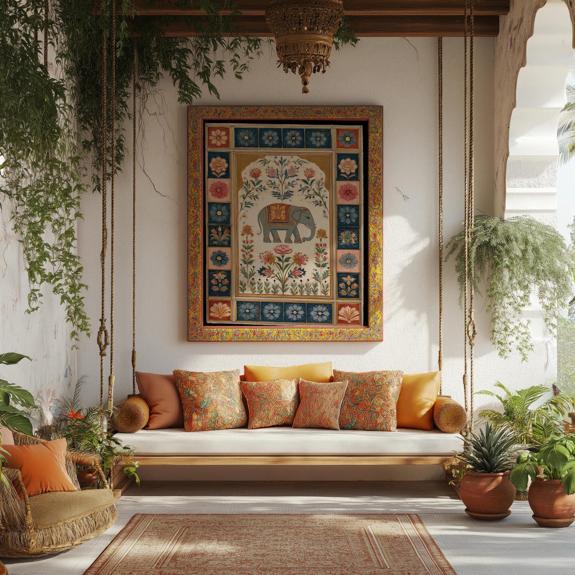 Mughal Elephant Wall Art Print Miniature Painting Decor Royal Folk For Ethnic Bohemian Eclectic Homes - Image 3